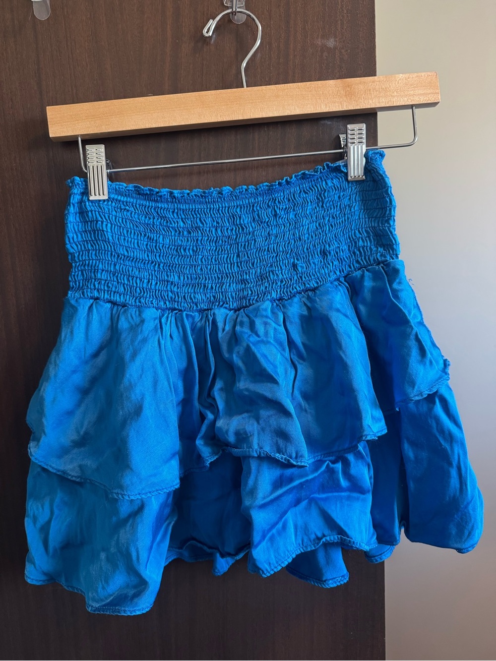 Blue Tiered Smocked Mini Skirt -